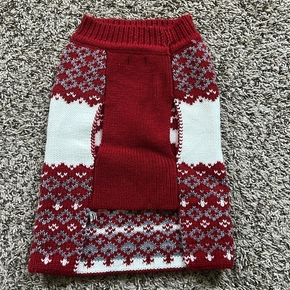 TELLURIDE Red and White Reindeer Knit Dog Sweater Size M - Picture 3 of 6